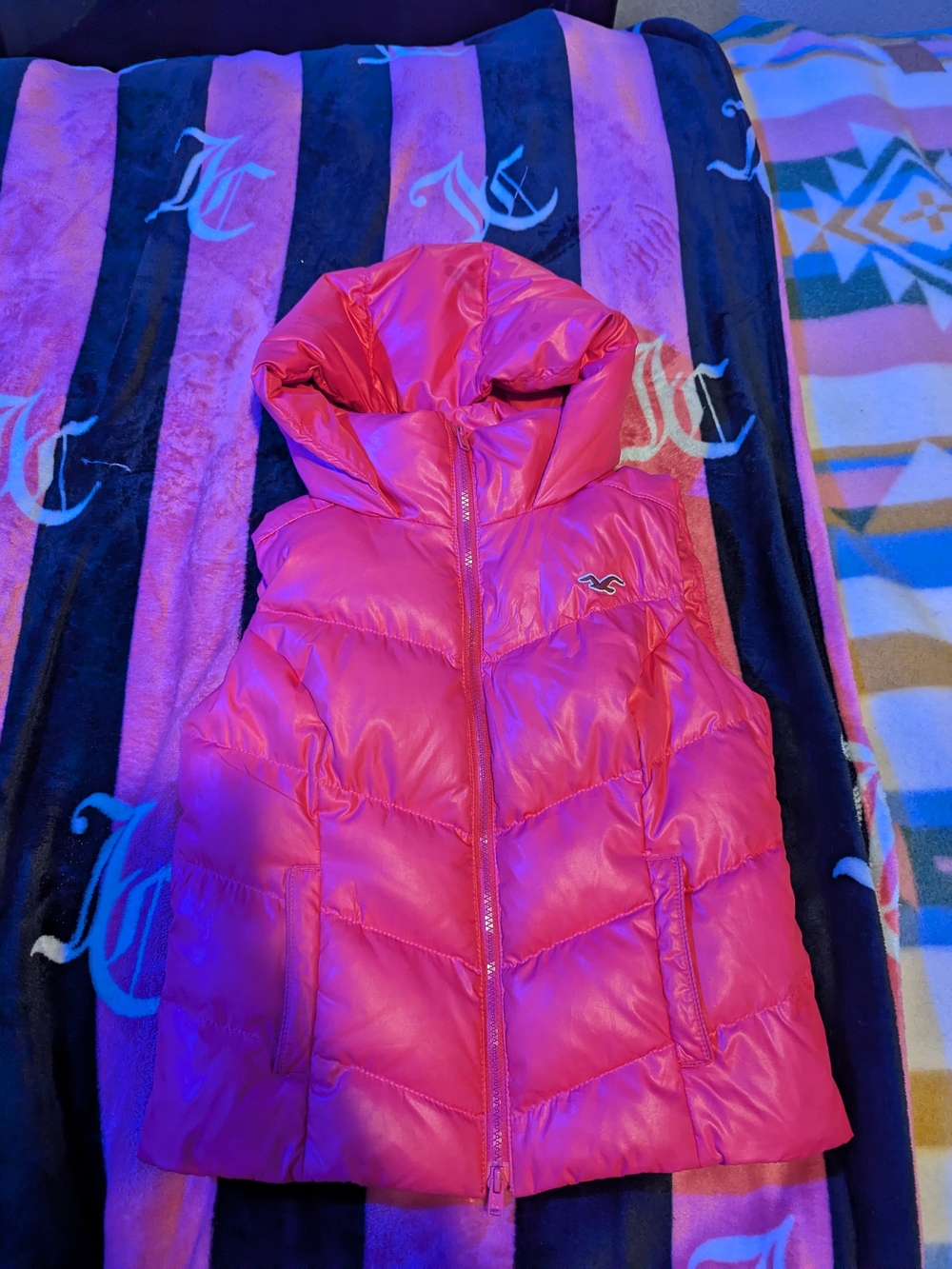 Hollister Bright Pink Quilted Hooded Puffer Jacket